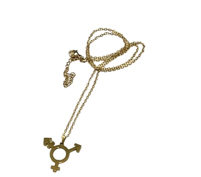 GoedeDoelen.Shop | Ketting Trans Pride Gold | RVS Ketting Goudkleur | Transgender Symbool | Kettinglengte 45+5 CM | Transgender Sieraad | Trans | Statement Ketting | Pride | Transgender | Unisex | Respect | Love Is Love | Wellness-House