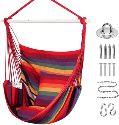 Dailygoods- Schommelstoel Comfortabel - Hangmatstoel - Inclusief 2 Zitkussens - Katoenweefsel - Maximaal Draagvermogen 150KG - Stevige Constructie - Hangstoel