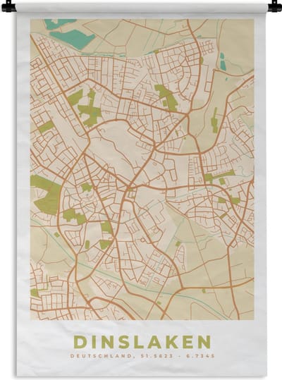 Wandkleed - Wanddoek - Plattegrond - Dinslaken - Kaart - Stadskaart - Vintage - 120x180 cm - Wandtapijt
