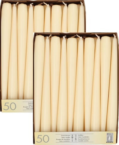 Conpax Candles Dinerkaarsen/kandelaar kaarsen Mega Pack - 100x stuks - creme wit - 25 cm - Tafelkaarsen