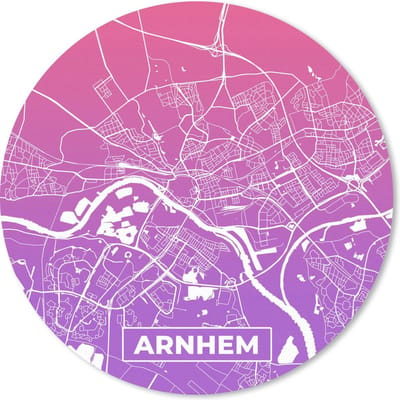 Muismat rond 20x20 cm - Mousepad Stadskaart - Arnhem - Paars - Roze - Ronde muismatten