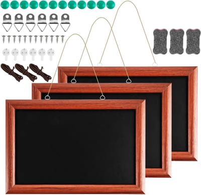 Magnetisch schoolbord met houten frame, 30 x 20 cm, set van 3 met touw en haken voor keuken, menu en decoratie