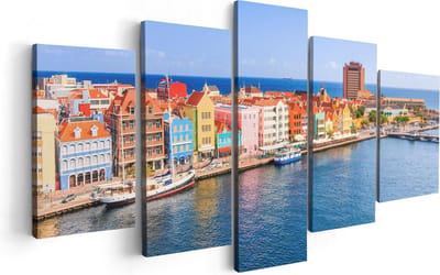 Artaza Canvas Schilderij Vijfluik Willemstad Centrum in Curaçao - 100x50 cm - Wanddecoratie Woonkamer - Schilderijen - Muurdecoratie