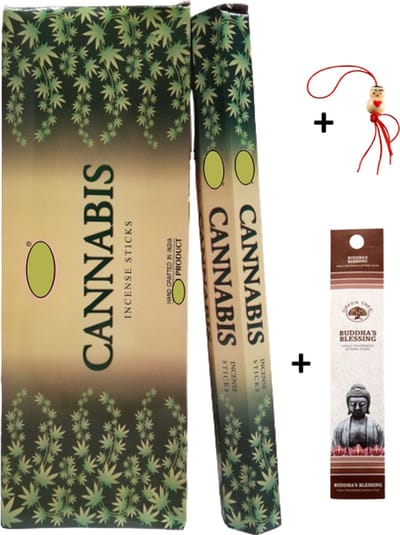 2 Kokers - Wierook - Wierookstokjes - Wierooksticks - Incense sticks - Cannabis Geur - 40 stokjes + 5 mini wierookstokjes + Gelukspoppetje