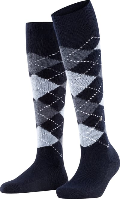 Burlington Whitby lang gedessineerd materiaal kniekousen dames blauw - maat 36-41