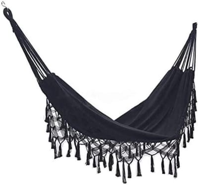 Hangmat Outdoor - Touw Schommel - Ontspannen Buiten - Ademend Canvas - 200x150cm - Zwart