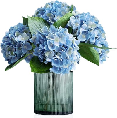 Kunsthortensia Blauw - Zijden Bloemen - Decoratie Huis - Realistisch Uiterlijk - 55 cm Hoog - Blauw