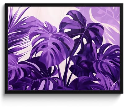 Poster in lijst - Fotolijst 70x50 cm - Posters - Bladeren - Paars - Tropisch - Abstract - Posterlijst zwart - Decoratie - Wanddecoratie woonkamer - Muurdecoratie slaapkamer