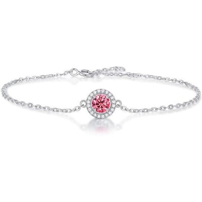 Smyoue 0,5 karaat ingelegd roze moissaniet edelsteen armband voor dames Mode Elegante Zoete Sieraden S925 Zilver Verjaardagscadeau white