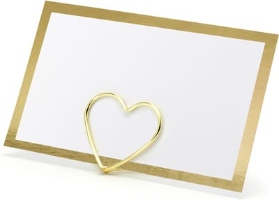 Naamkaartjes/plaatskaarten met houders - Hartje - Bruiloft - 10x sets - goud