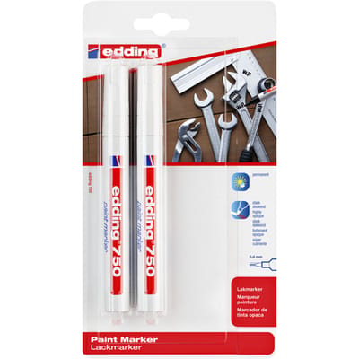 edding 750/2 lakmarker - wit 2 stuks - warmtebestendig tot 1000 °C - ronde punt 2-4 mm - verfstift voor markeren en labelen van metaal, glass, steen of plastic - permanent, veegvast en watervast