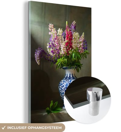 MuchoWow® Glasschilderij 40x60 cm - Schilderij acrylglas - Stilleven - Vaas - Bloemen - Foto op glas - Schilderijen