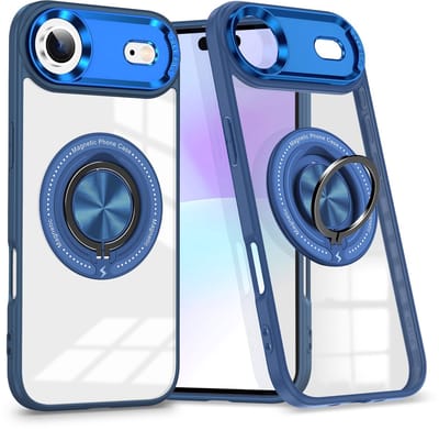 Magsafe Hoesje Geschikt voor iPhone Air hoesje Blauw Transparant - Met kickstand Draaibare Ring Houder