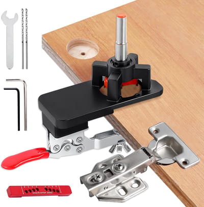 SnelShoppen - Drilling template 35 mm voor verborgen scharnieren, houtbewerking, meubels, met verstelbare twee-klem constructie en maximale stabilitei