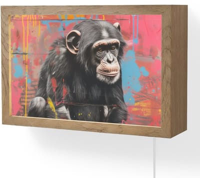 Wandlamp 30x20 cm - Oplaadbaar - Graffiti - Chimpansee - Aap - Dieren - Street art - Wandlampen binnen woonkamer - Slaapkamer lamp met kabel - Decoratieve nachtlamp - Vloerlamp snoer