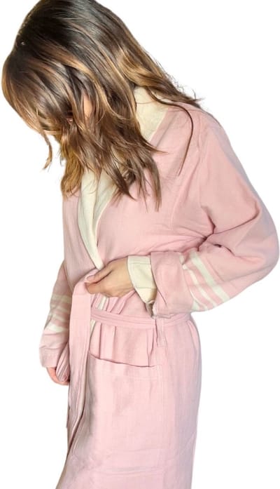 Gevoerde Hamam Badjas Nijl Rose Pink - Maat S - Valt Groot, Bestel Een Maat Kleiner - Hotelkwaliteit - Sjaalkraag - Unisex/Dames/Heren - Hamam Badjas - Luxe Badjas - Badstof - Sauna Badjas - Duster - Ochtendjas - Badmantel