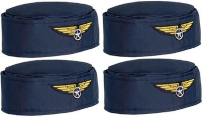 Boland Carnaval verkleed Stewardessen hoedje - 4x - blauw/goud - voor dames - Luchtvaart thema