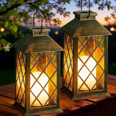 Zonnelantaarns Tuin - Buitenlampen Set - Sfeerverlichting Tuin - Flikkerend Vlam Effect - 25 x 135 x 27 cm - Brons