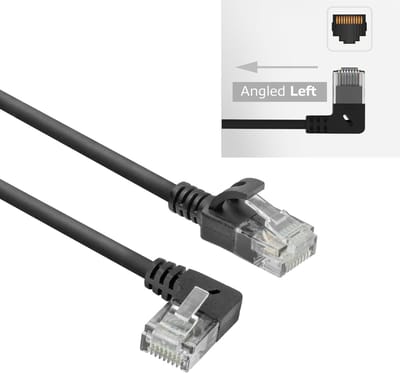 ACT Zwarte 1 meter U/UTP CAT6A LSZH slimline patchkabel met RJ45 connectoren, recht naar 90° haaks links DC1901