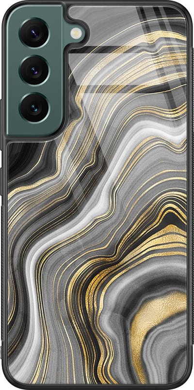 Hoesje geschikt voor Samsung Galaxy S22 - Marble agate - Luxe Glazen Hardcase - Print / Illustratie - Goud