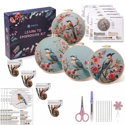 BOTC Borduurpakket - Borduurset van 4 - Borduurpakketten voor Volwassenen - Hobby en Creatief - Borduren- Chinese stijl vogelbloem