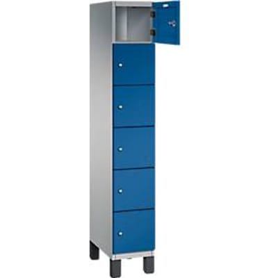 C+P Cambio lockerkast, 1 vak, 6 vakken, op poten, B 300 x D 525 x H 1980 mm, blank aluminium/ gentiaanblauw