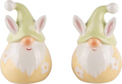 Dekoratief | Duo peper/zout gnoompjes, groen/geel, keramiek, 5x5x8cm | A240066