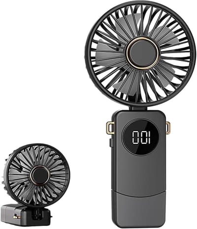 Mini-handventilator oplaadbaar met 5 snelheden - 90 graden inklapbaar - Elektrische display - Kantoorritten - Draagbaar