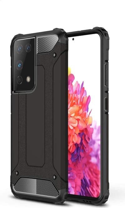 Armor Hybrid Geschikt Voor Samsung Galaxy S21 Ultra Hoesje - Zwart