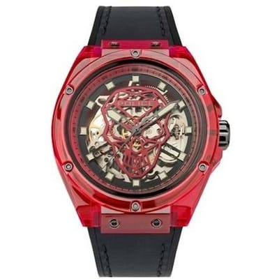 Police Zwarte Siliconen Horloge Met Rood Accentuatie 44MM