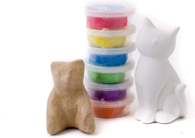 foam clay knutsel pakket | poes beer spaarpot | terracotta aardewerk | metallic kleuren | bekleden kleien handwerk