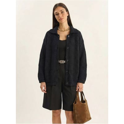 Gestructureerde Polo Kraag Knopen Cardigan