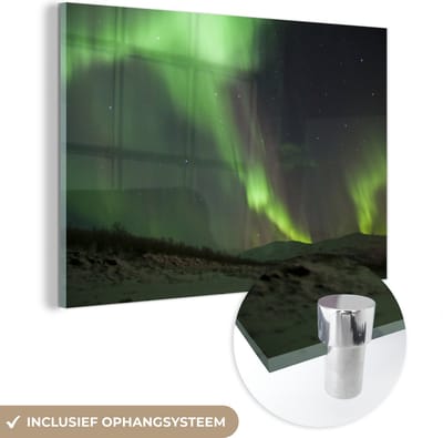 ® Glasschilderij 180x120 cm - Schilderij acrylglas - Het noorderlicht boven het Nationaal park Abisko in Zweden - Foto op glas - Muurdecoratie woonkamer - Wanddecoratie slaapkamer - Schilderijen