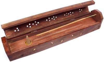 Dailygoods- Rookdoos Handgemaakt van Sheesham-hout - Wierookstokjes/Wierookkegels - Opbergvak - Messing Ornamenten - Eerlijke Productie - Mooiste Geuren - Wierookhouder