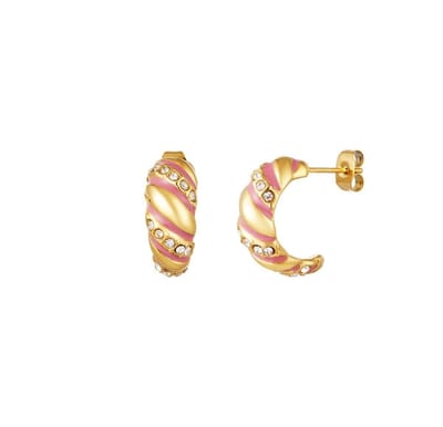 Swirl - roze - goud - oorbellen - stainless steel- Moederdag cadeautje - cadeau voor haar - mama