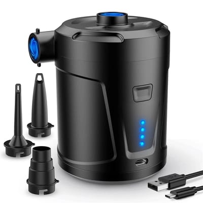 Ynkkvre - Luchtpomp-Luchtcompressor - Elektrische luchtpomp - Zwembadpomp-Draagbaar- 5200 mAh - - 400 l/min-Oplaadbare accu - Met 3 luchtsproeiers - Snelpomp voor boot/luchtbed - oranje