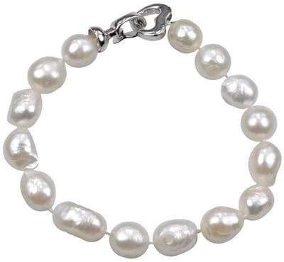 Zoetwaterparel armband Big Round Pearl - echte parels - handgeknoopt - wit - zilver - luxe sieraden zakje - parel armband dames