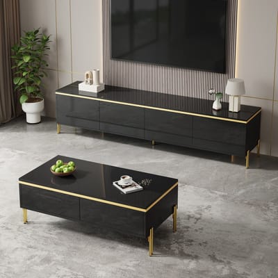 MODFU - TV-Meubel- En Salontafelset - Hoogglans En Opbergruimte - Modern - Woonkamer - Spaanplaat - Zwart