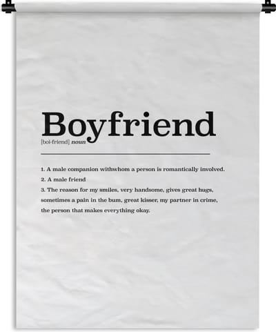 Wandkleed - Wanddoek - Vriend definitie - Boyfriend - Woordenboek - Spreuken - Quotes - 90x120 cm - Wandtapijt