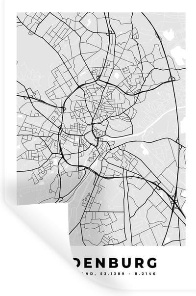 Muurstickers - Sticker Folie - Stadskaart - Plattegrond - Oldenburg - Kaart - Duitsland - 20x30 cm - Plakfolie - Muurstickers Kinderkamer - Zelfklevend Behang - Zelfklevend behangpapier - Stickerfolie
