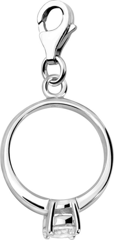 Quiges – 925 - Zilver – Charm - Bedel - Hanger - 3D Sieraad Ring - met – sterling - zilver - karabijnslot - geschikt - voor - Bedelarmband HC279