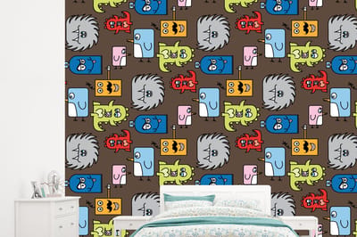 Behang - Fotobehang Patronen - Monster - Dieren - Jongens - Kinderen - Kids - Breedte 245 cm x hoogte 220 cm