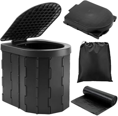 KAD® Draagbaar Toilet - Toiletemmer Met Deksel - Toiletemmer - Zwart - 29cm x 27cm x 31cm