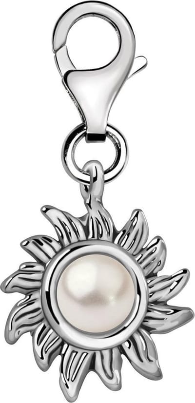 Quiges – Charm – Hanger - Parel in Zon - Verzilverd - karabijnslot - geschikt - voor - Bedelarmband - QHC139