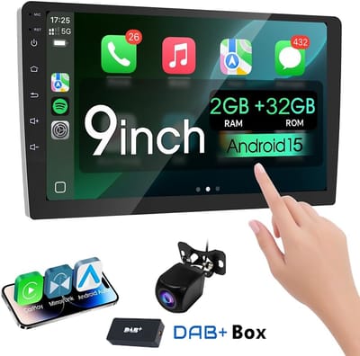 ESSGOO Autoradio 2Din Universeel - Android 15 - Apple Carplay & Android Auto - 9 Inch HD Touchscreen - GPS Navigatiesysteem - 2+32GB - DAB & Achteruitrijcamera