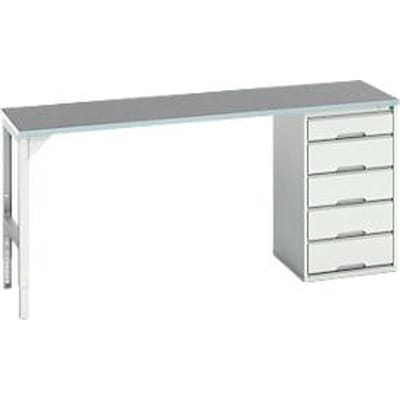 Onderbank Bott verso, linoleumblad, 5 laden, B 2000 x D 600 x H 930 mm, lichtgrijs
