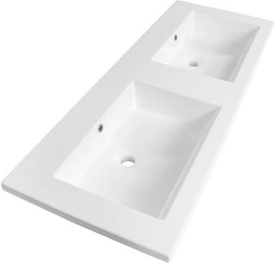 Brauer Solar Slim Wastafel - 120 cm - met 2 Spoelbakken en 0 Kraangaten - Mineraalmarmer Zijdeglans Wit