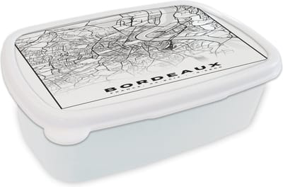Broodtrommel Wit - Lunchbox - Brooddoos - Kaart - Stadskaart - Frankrijk - Bordeaux - Plattegrond - Zwart wit - 18x12x6 cm - Volwassenen