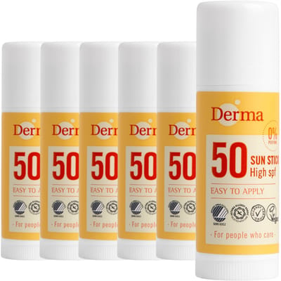 Derma Sun - Zonnestick SPF50 - 6 x 18 ml - Waterbestendige Zonbescherming - UVA en UVB Bescherming - Voor Neus, Oren en Nek - Parfumvrij - AllergyCertified