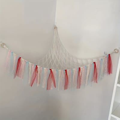 Livano Knuffel Net - Hangmat - Speelgoed - Opbergsysteem - Hangmat Voor Knuffels - Organizer - Wit - Strik Design